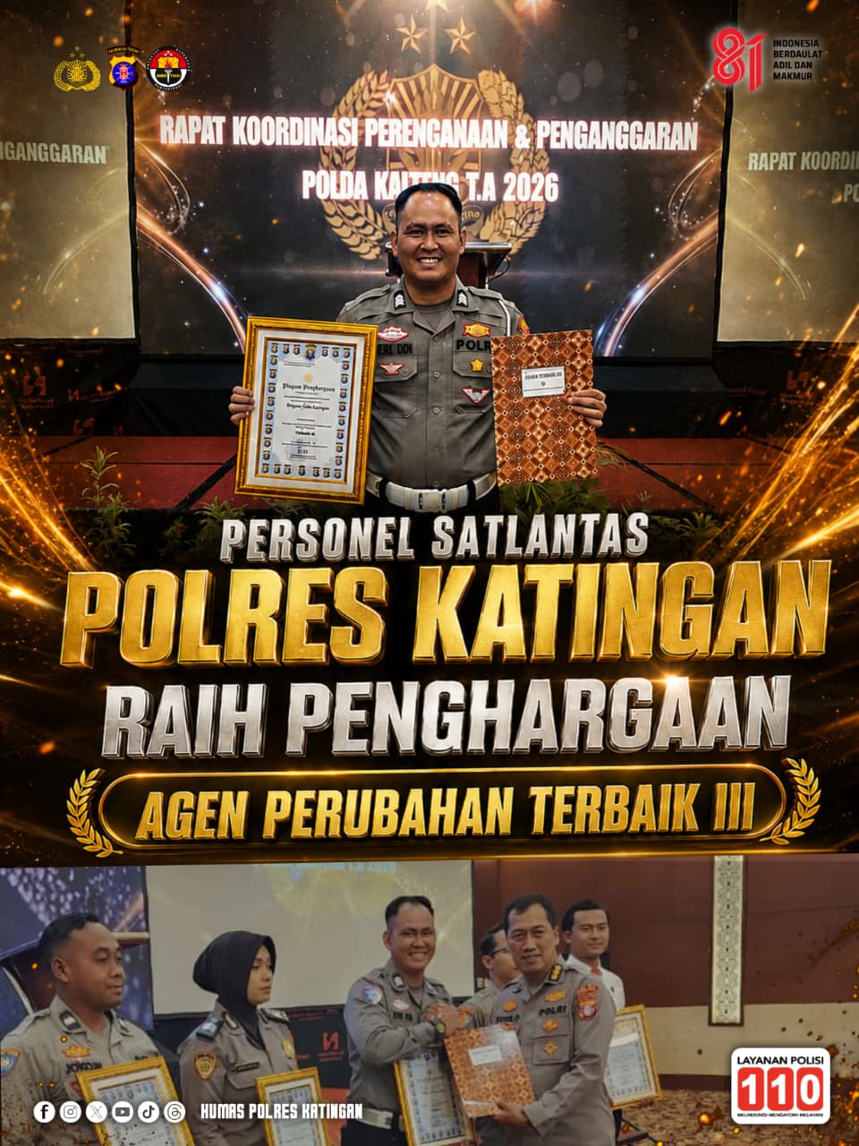 Personel Satlantas Polres Katingan Raih Penghargaan Agen Perubahan Terbaik III