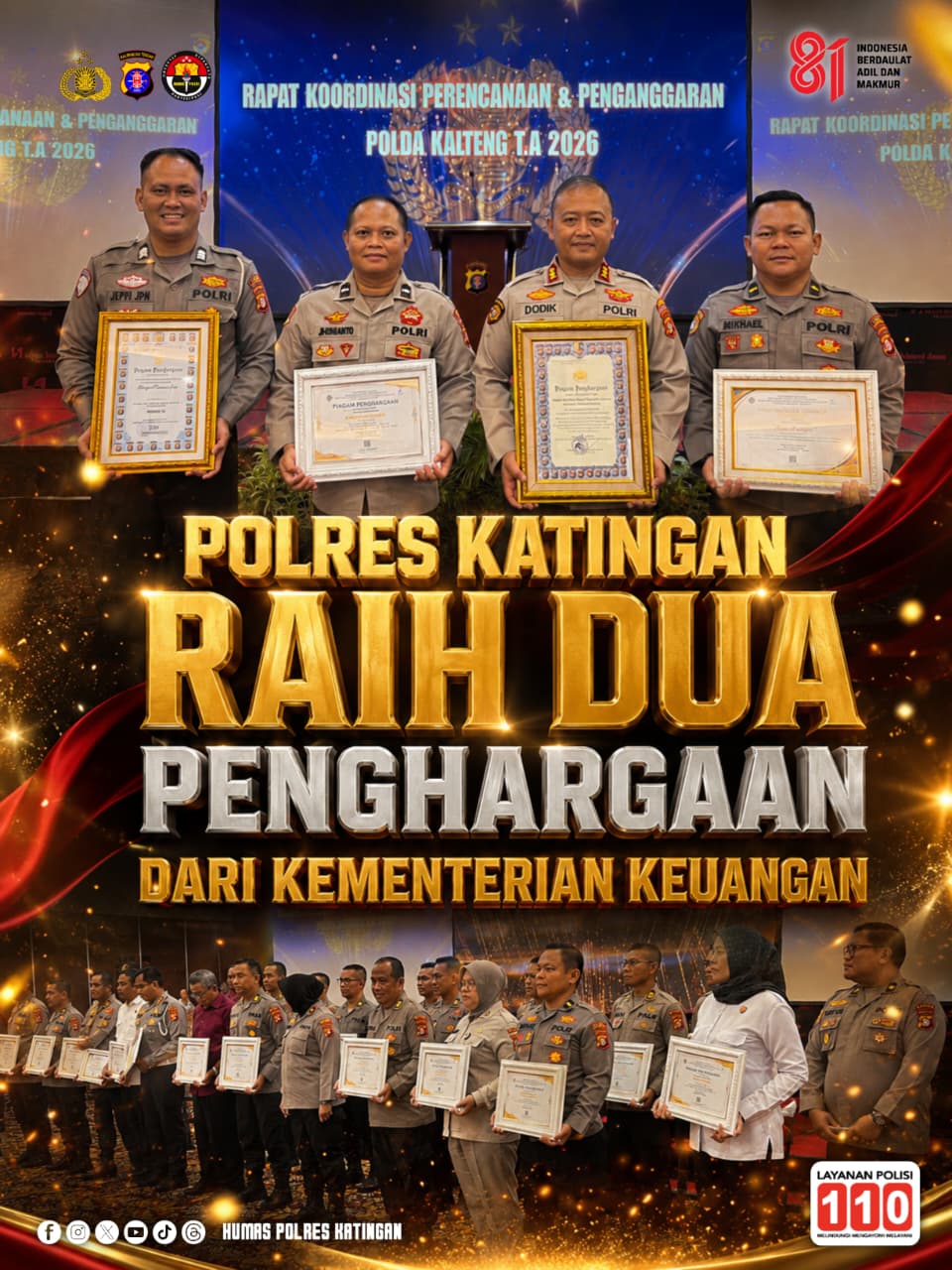Polres Katingan Raih Dua Penghargaan dari Kementerian Keuangan